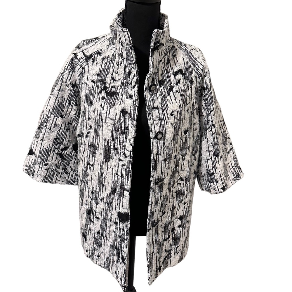 Peck & Peck Jacket Womens Small 3/4 Sleeve White & Black Pocket Sequins New - Picture 2 of 7